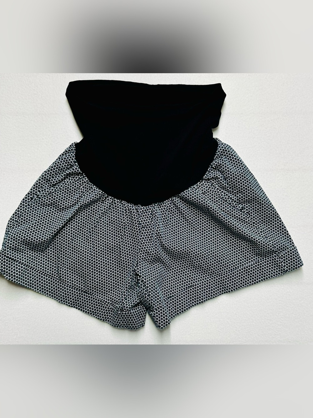 Motherhood Maternity XL Belly‑Panel Shorts • Black Waist • Cotton Blend
